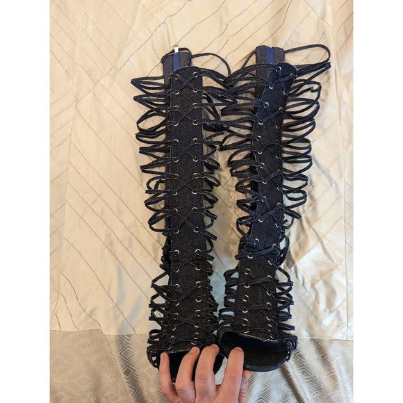 Ashley Stewart sz 11w cooks den stilleto  sandal knee high boot back zip nwob - Picture 3 of 7